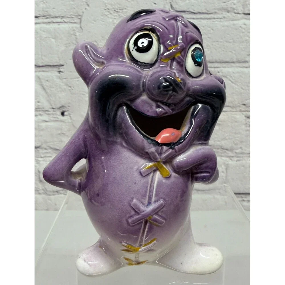 Vtg Kreiss Psycho Ceramics Purple Monster Figurine My Operation Stitches Kitschy